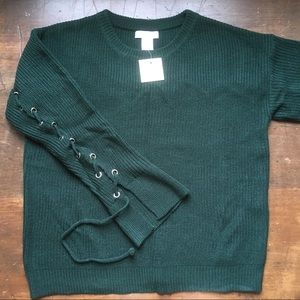 Lace-up Sleeve Knit Sweater NWT